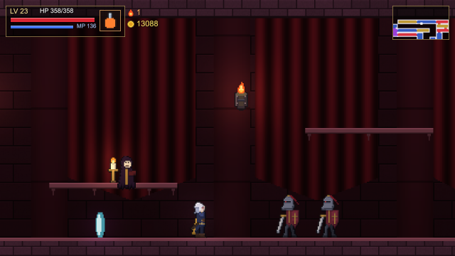The corridor to the throne: crimson curtains and armoured guards.