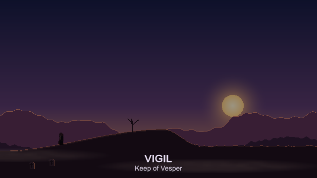 A low sun over the moor at dawn, with the title VIGIL: Keep of Vesper.